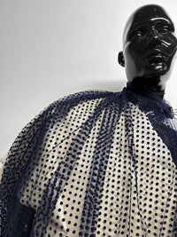 Velvet Black Polka Dot on Navy Tulle - L'Etoffe Fabrics LLC