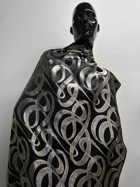 Vintage Black Satin Silver Ribbon Jacquard - L'Etoffe Fabrics LLC