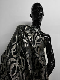 Vintage Black Satin Silver Ribbon Jacquard - L'Etoffe Fabrics LLC