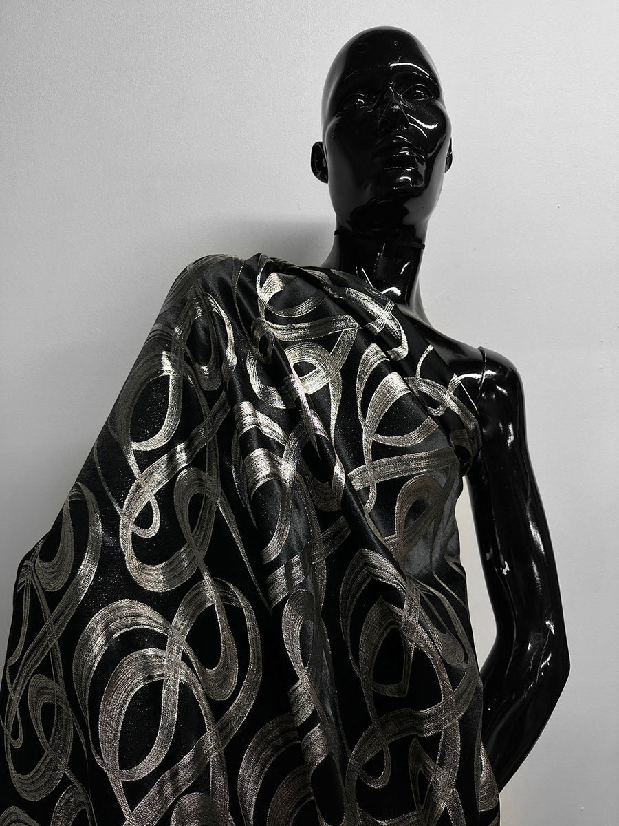 Vintage Black Satin Silver Ribbon Jacquard - L'Etoffe Fabrics LLC