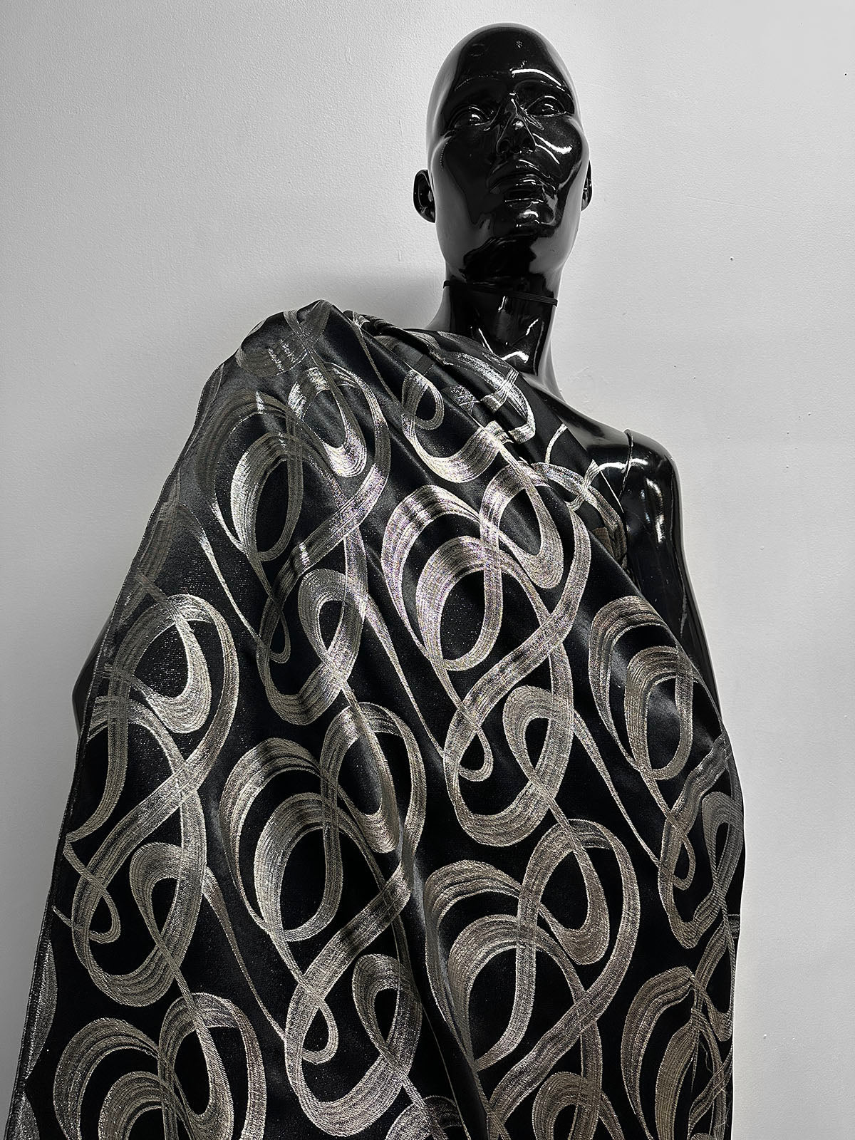 Vintage Black Satin Silver Ribbon Jacquard - L'Etoffe Fabrics LLC