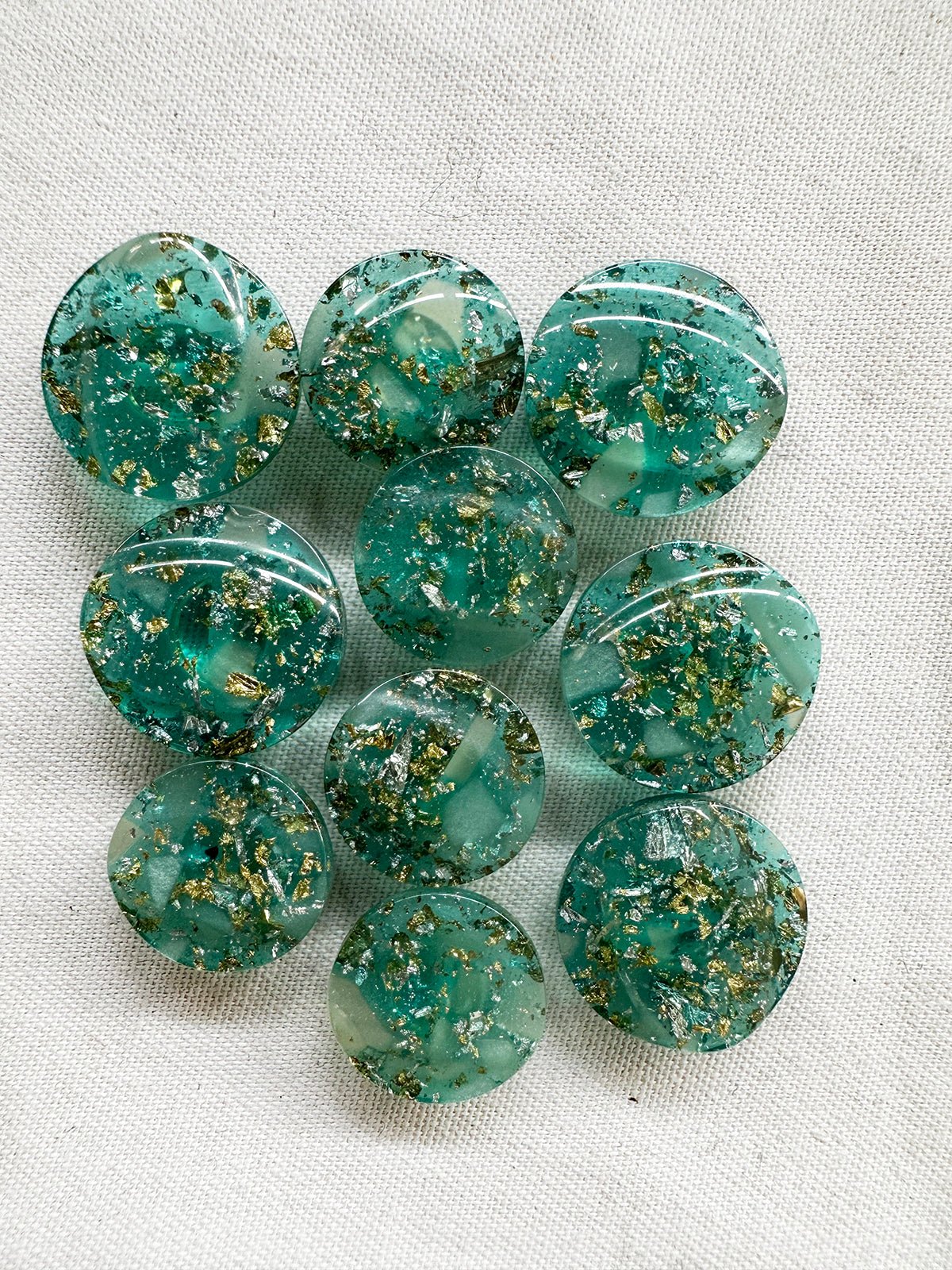 Vintage Italian Aqua with Gold Leaf Inside Button Bundle 10 Count - L'Etoffe Fabrics LLC
