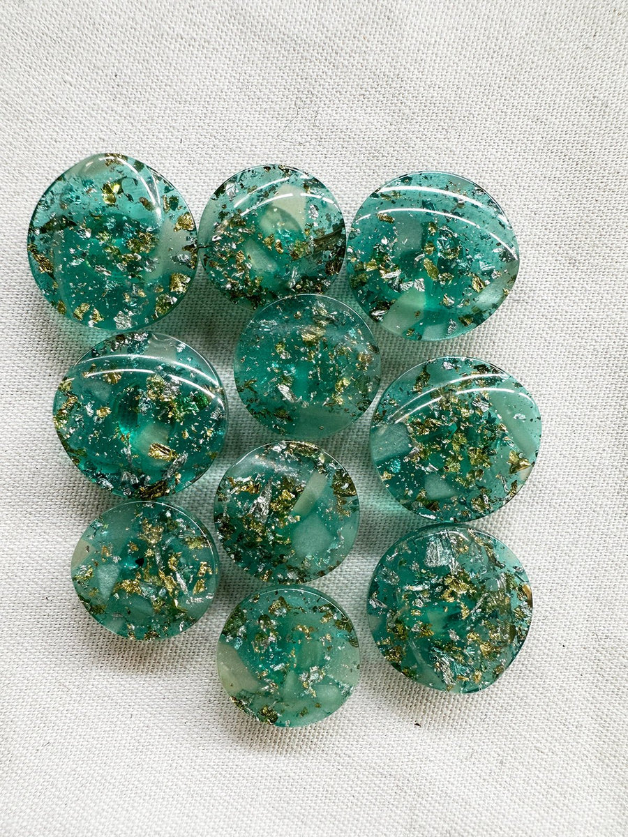 Vintage Italian Aqua with Gold Leaf Inside Button Bundle 10 Count - L'Etoffe Fabrics LLC