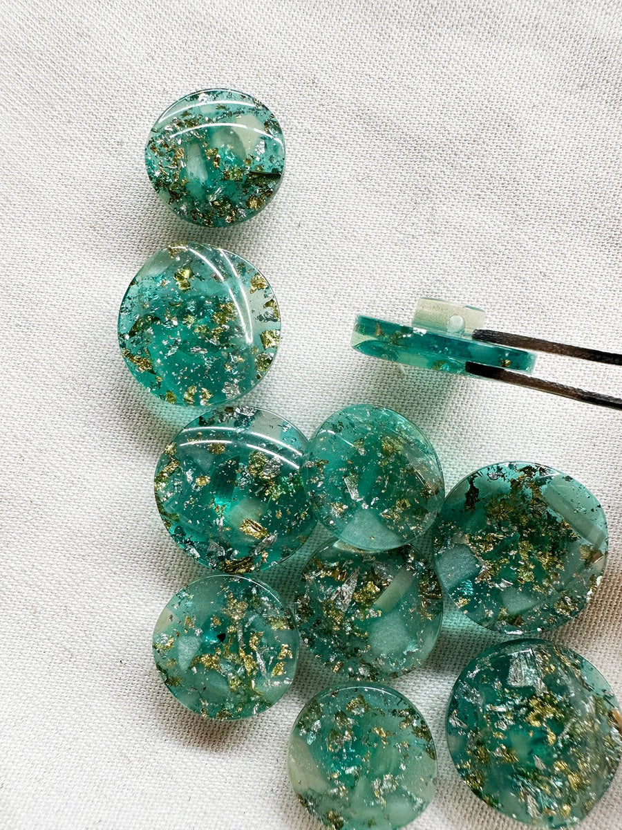 Vintage Italian Aqua with Gold Leaf Inside Button Bundle 10 Count - L'Etoffe Fabrics LLC