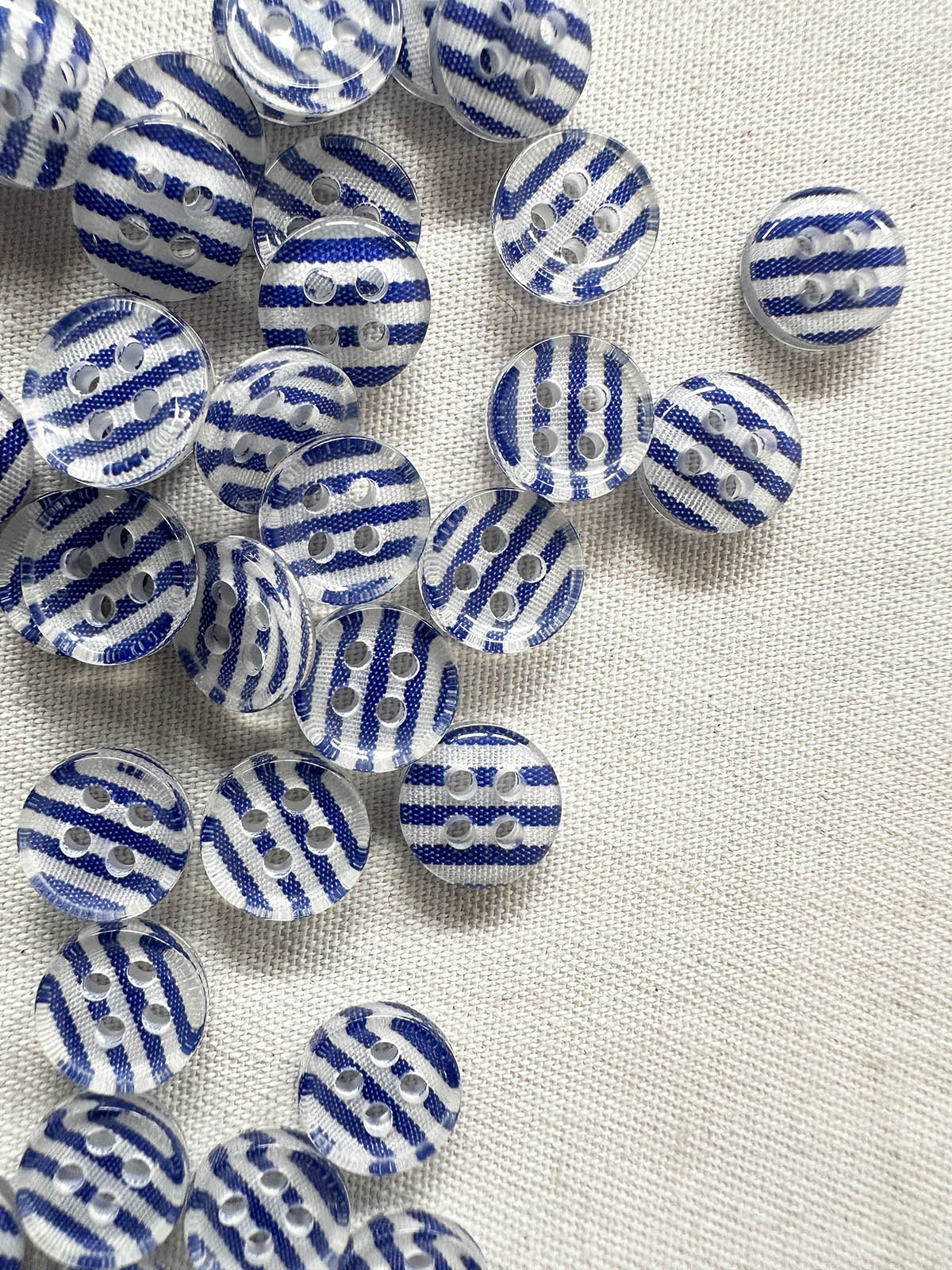 Vintage Italian Arm$ni Blue and White Striped Shirt Buttons - L'Etoffe Fabrics LLC
