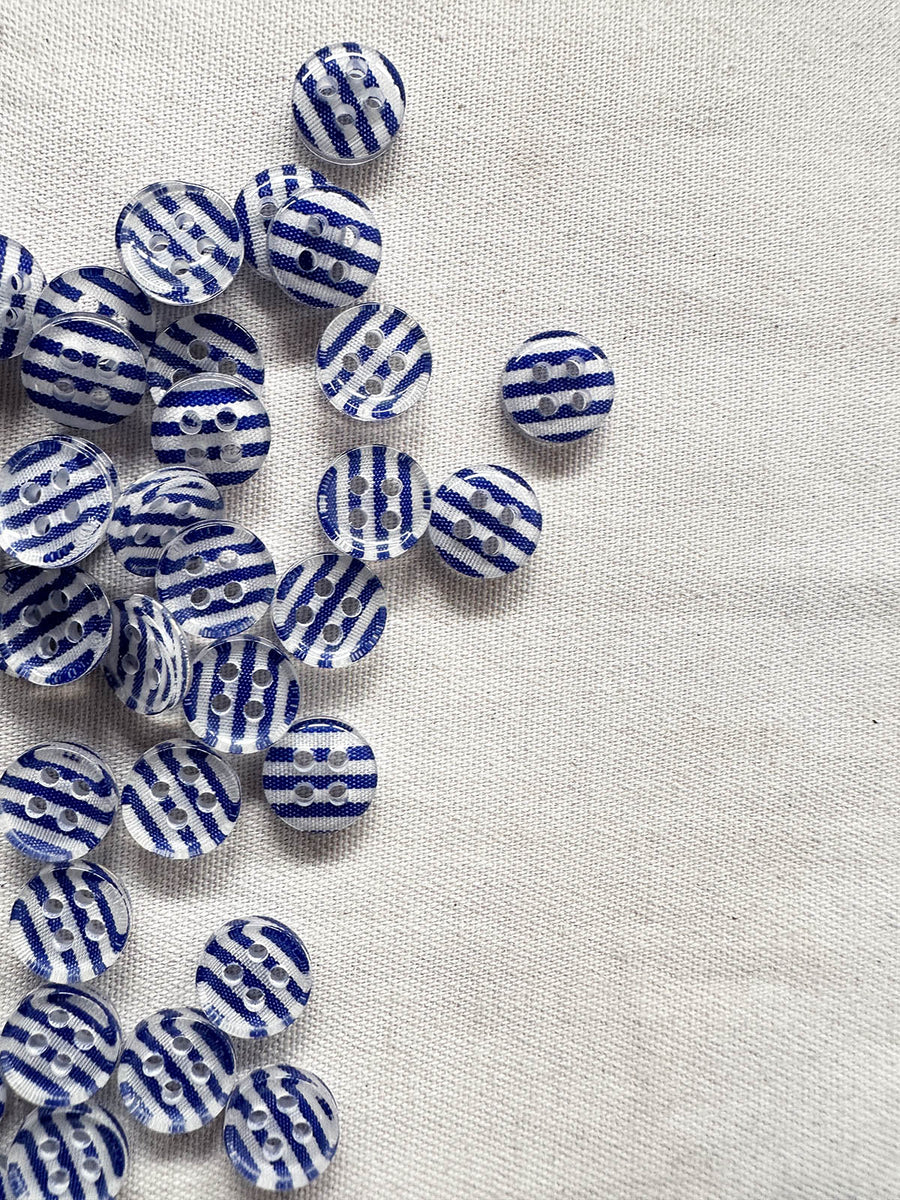 Vintage Italian Arm$ni Blue and White Striped Shirt Buttons - L'Etoffe Fabrics LLC