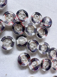 Vintage Italian Arm$ni Plaid Shirt Buttons Navy Red Per Dozen - L'Etoffe Fabrics LLC