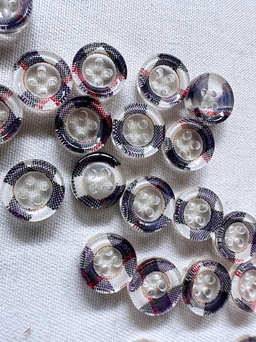 Vintage Italian Arm$ni Plaid Shirt Buttons Navy Red Per Dozen - L'Etoffe Fabrics LLC