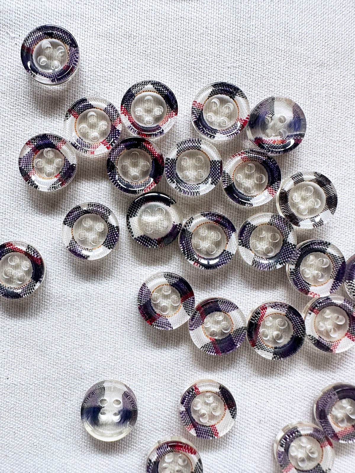 Vintage Italian Arm$ni Plaid Shirt Buttons Navy Red Per Dozen - L'Etoffe Fabrics LLC