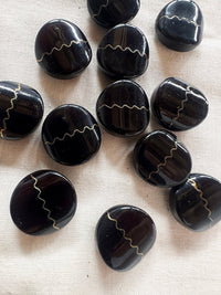 Vintage Italian Black Glossy Oval with Brass Squiggle Stripe - L'Etoffe Fabrics LLC