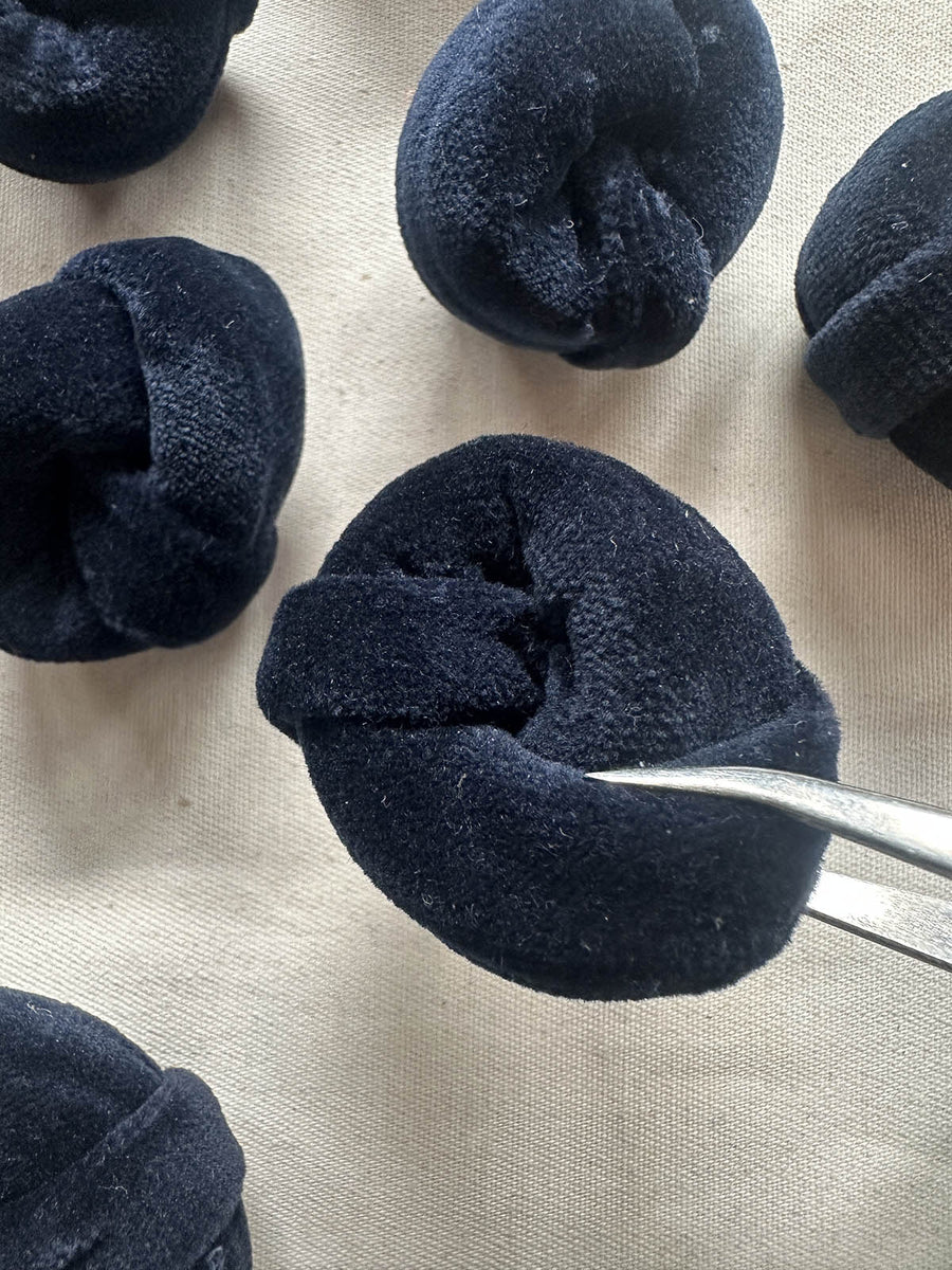 Vintage Italian Blue Velvet Pillow Knot Buttons - L'Etoffe Fabrics LLC