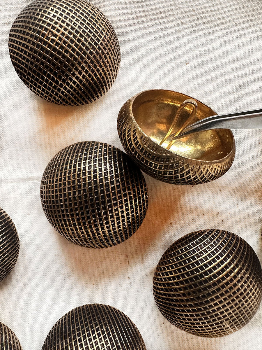 Vintage Italian Brass Dome Graph Big Buttons - L'Etoffe Fabrics LLC