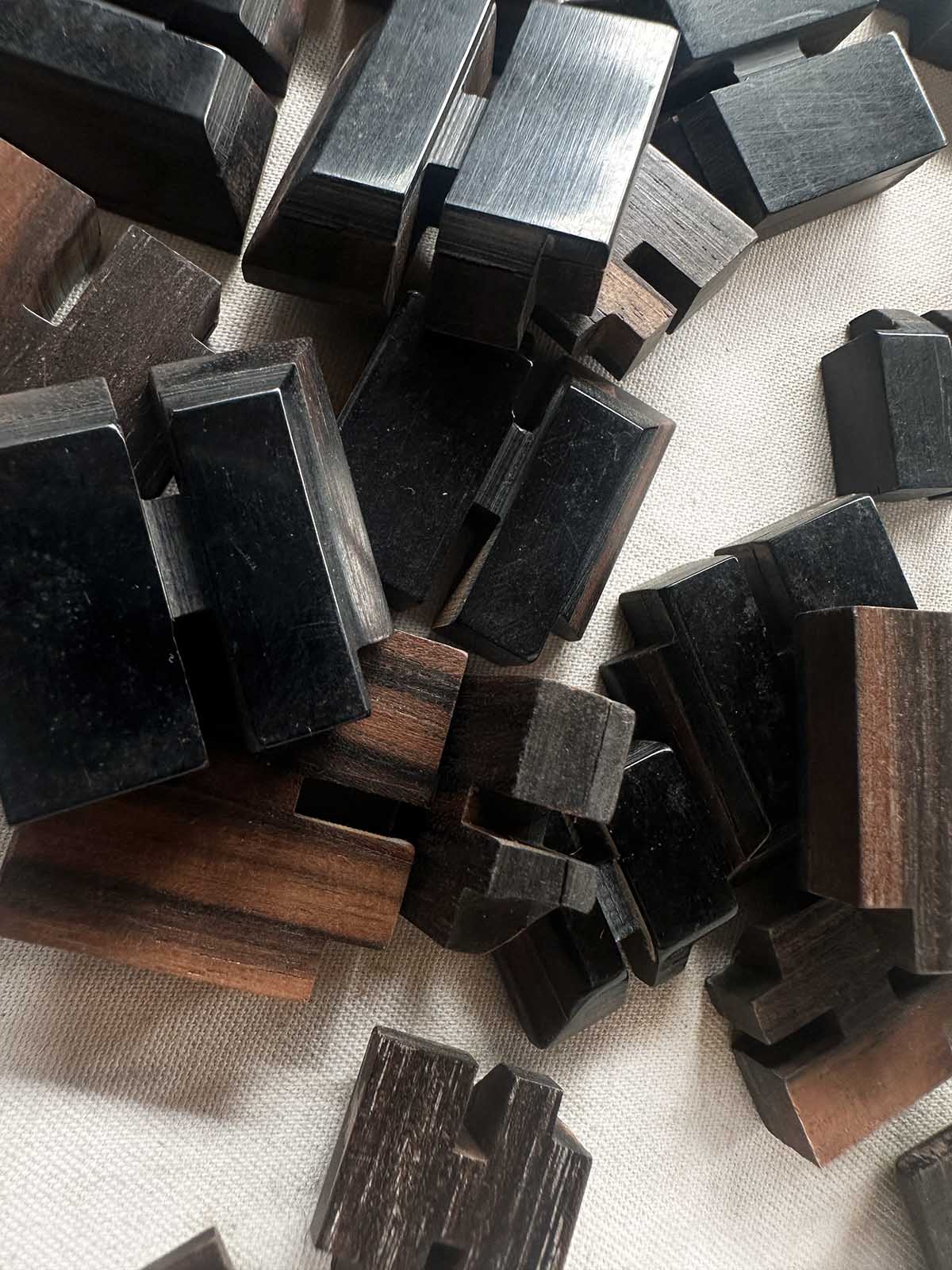 Vintage Italian Brutalist Black & Brown Wooden Buttons - L'Etoffe Fabrics LLC
