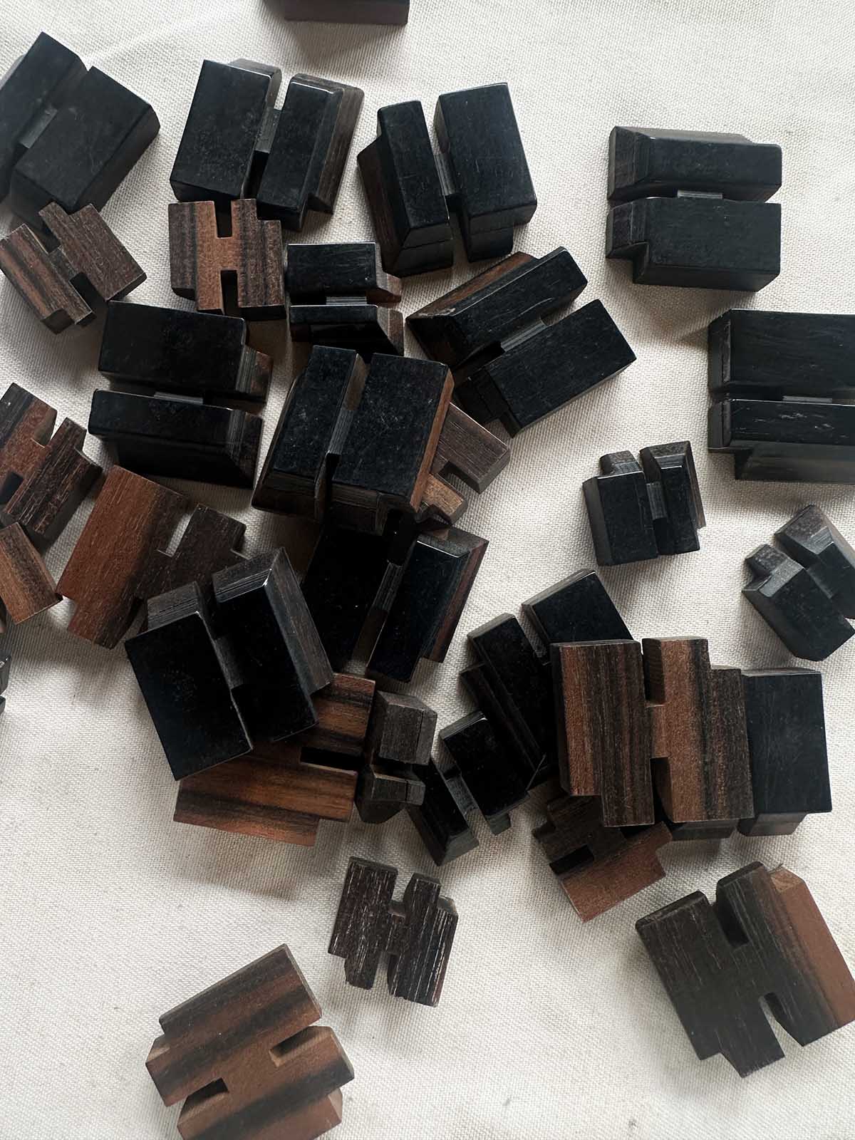 Vintage Italian Brutalist Black & Brown Wooden Buttons - L'Etoffe Fabrics LLC