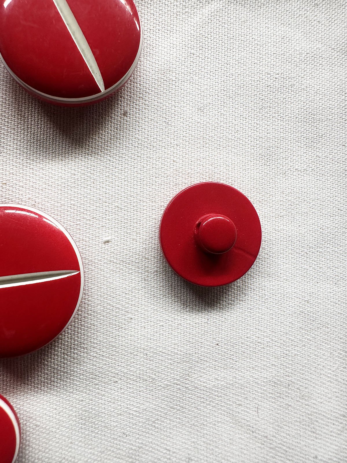 Vintage Italian Buttons Red Lacquer Carved Ivory Pinstripe - L'Etoffe Fabrics LLC