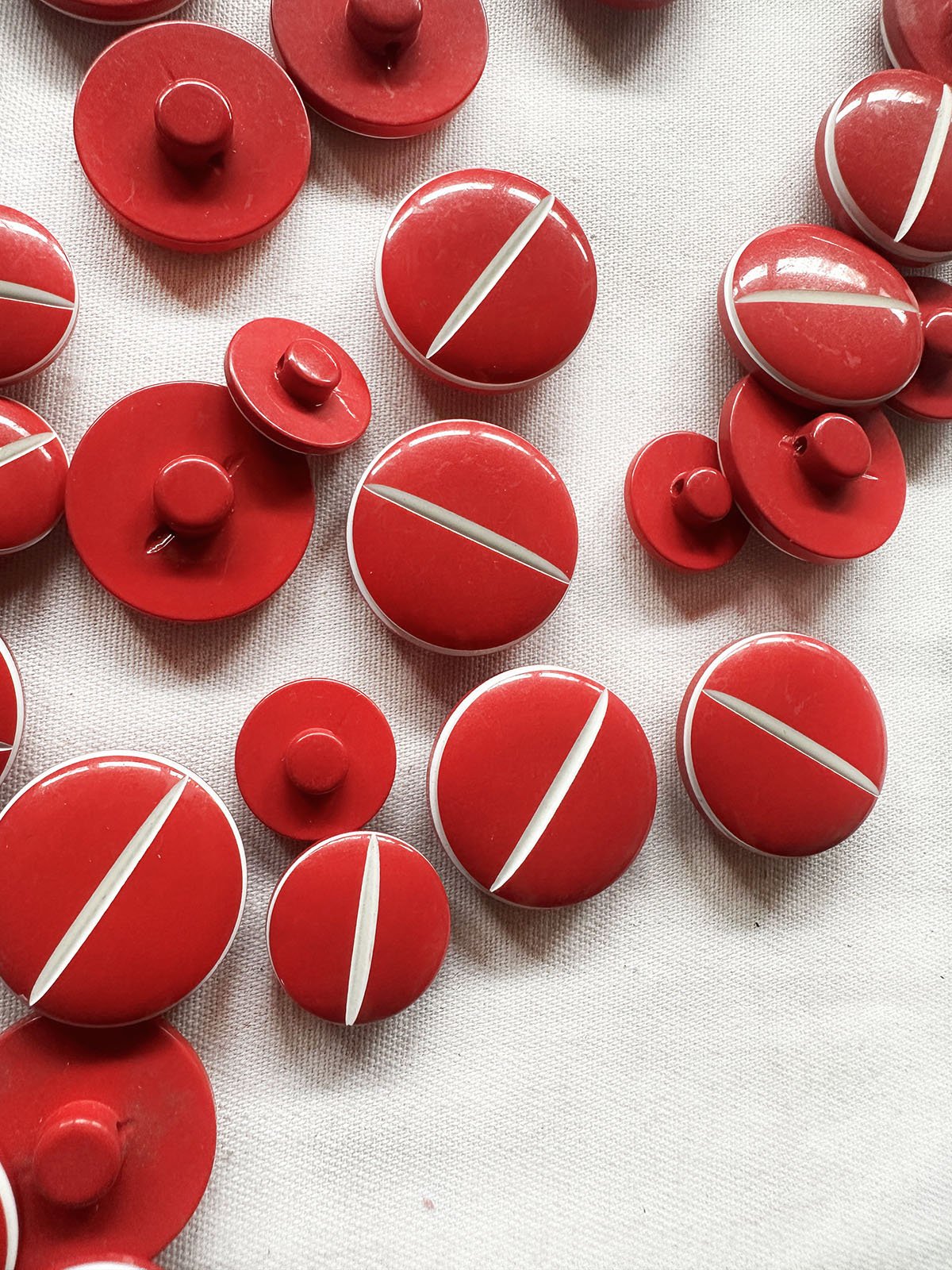 Vintage Italian Buttons Red Lacquer Carved Ivory Pinstripe - L'Etoffe Fabrics LLC