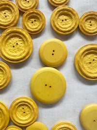 Vintage Italian Canary Yellow Carved Textured 2 Hole Buttons - L'Etoffe Fabrics LLC
