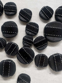 Vintage Italian Carved Black Square with Shiny Stitch Band - L'Etoffe Fabrics LLC