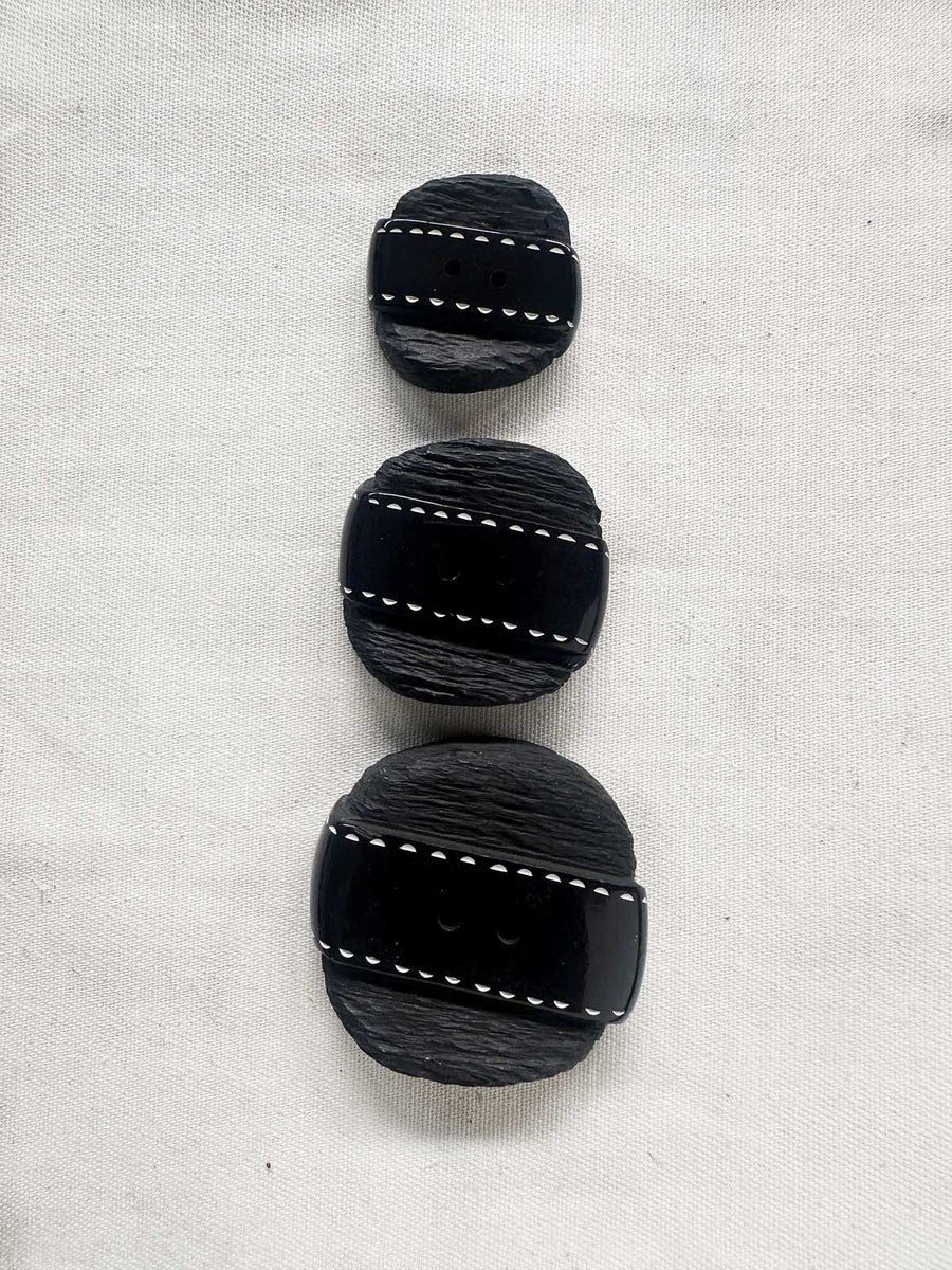 Vintage Italian Carved Black Square with Shiny Stitch Band - L'Etoffe Fabrics LLC