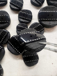 Vintage Italian Carved Black Square with Shiny Stitch Band - L'Etoffe Fabrics LLC