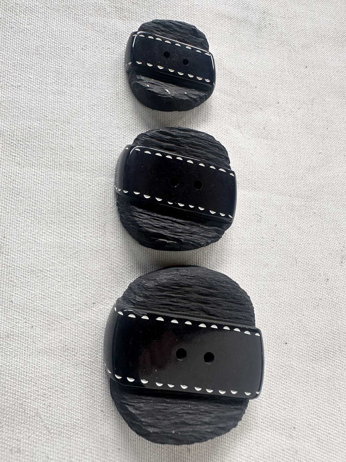 Vintage Italian Carved Black Square with Shiny Stitch Band - L'Etoffe Fabrics LLC