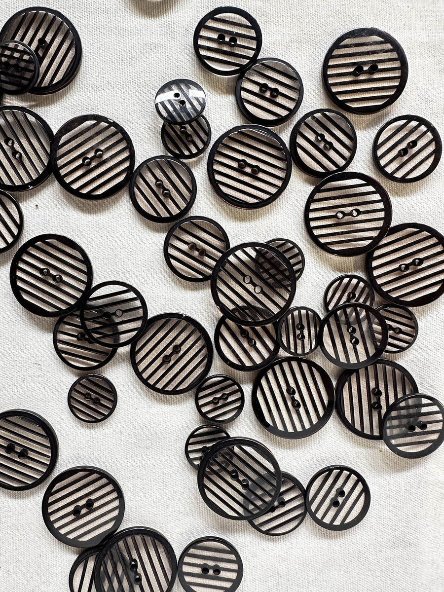 Vintage Italian Clear Black Stripe Buttons - L'Etoffe Fabrics LLC