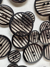 Vintage Italian Clear Black Stripe Buttons - L'Etoffe Fabrics LLC