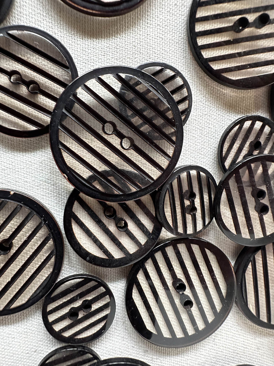 Vintage Italian Clear Black Stripe Buttons - L'Etoffe Fabrics LLC