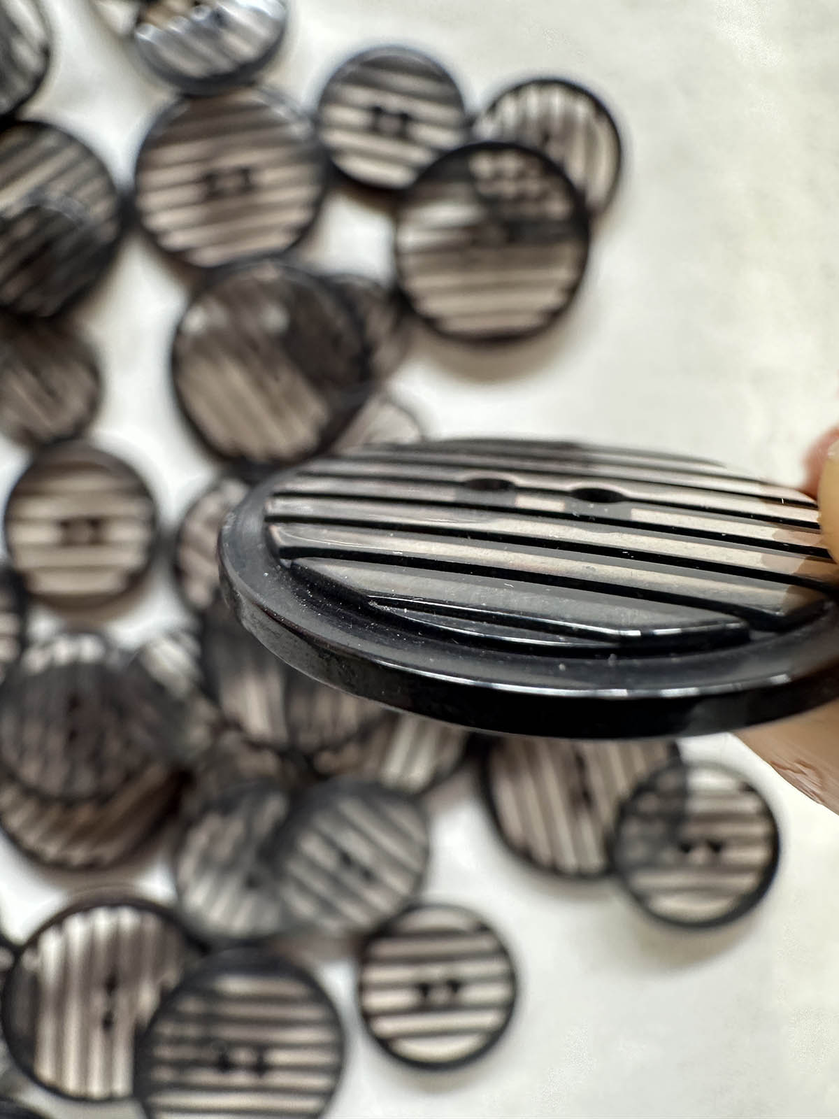 Vintage Italian Clear Black Stripe Buttons - L'Etoffe Fabrics LLC