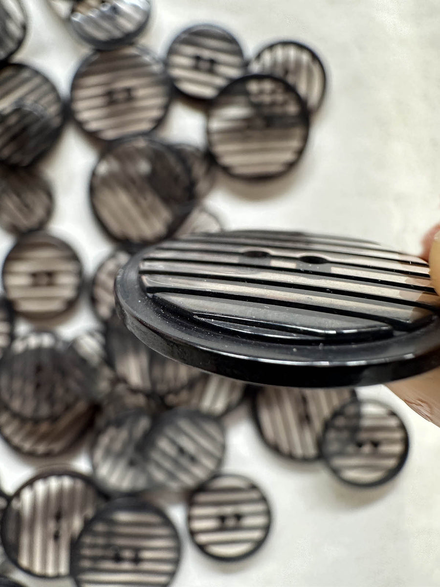 Vintage Italian Clear Black Stripe Buttons - L'Etoffe Fabrics LLC