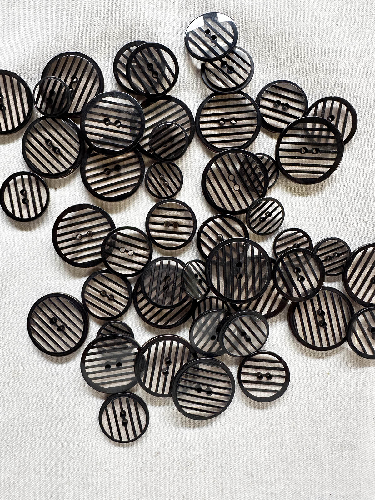 Vintage Italian Clear Black Stripe Buttons - L'Etoffe Fabrics LLC