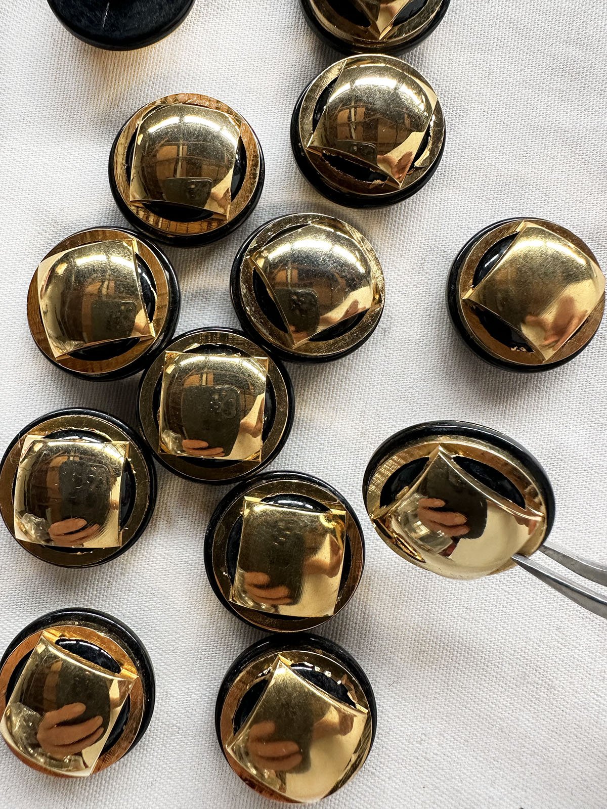 Vintage Italian Deco Industrial Design Gold Buttons Black - L'Etoffe Fabrics LLC
