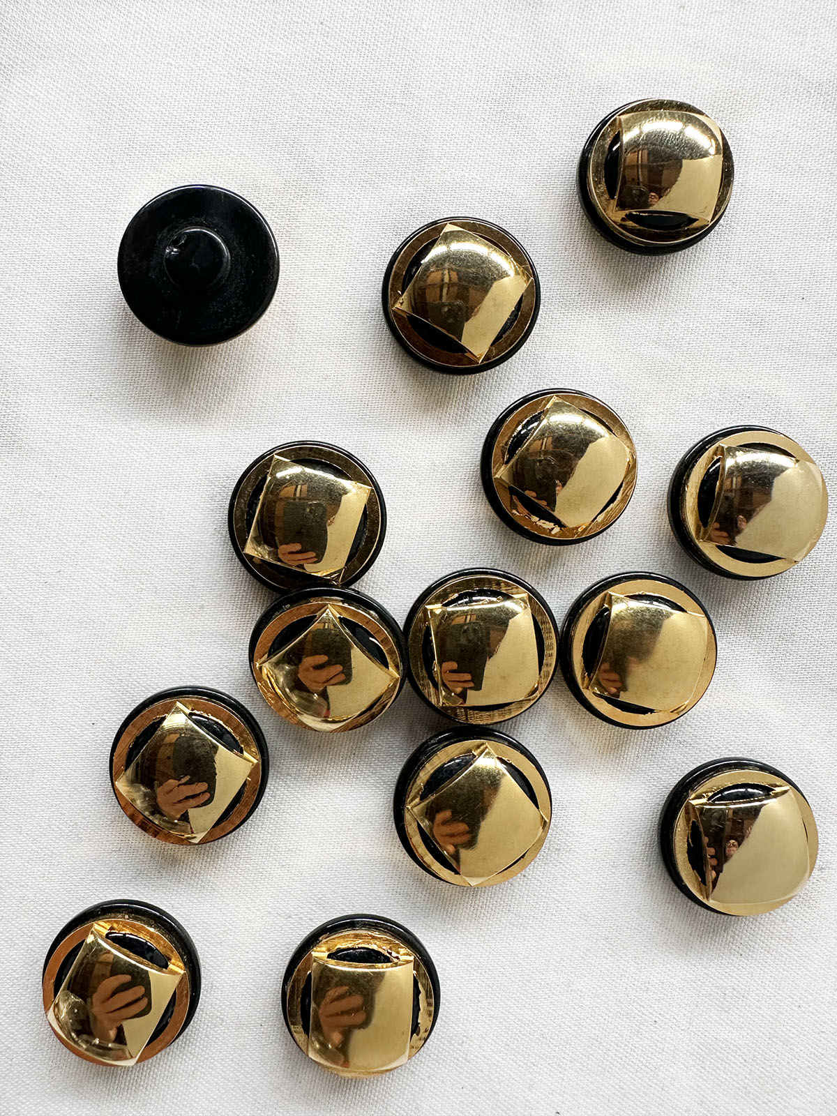 Vintage Italian Deco Industrial Design Gold Buttons Black - L'Etoffe Fabrics LLC