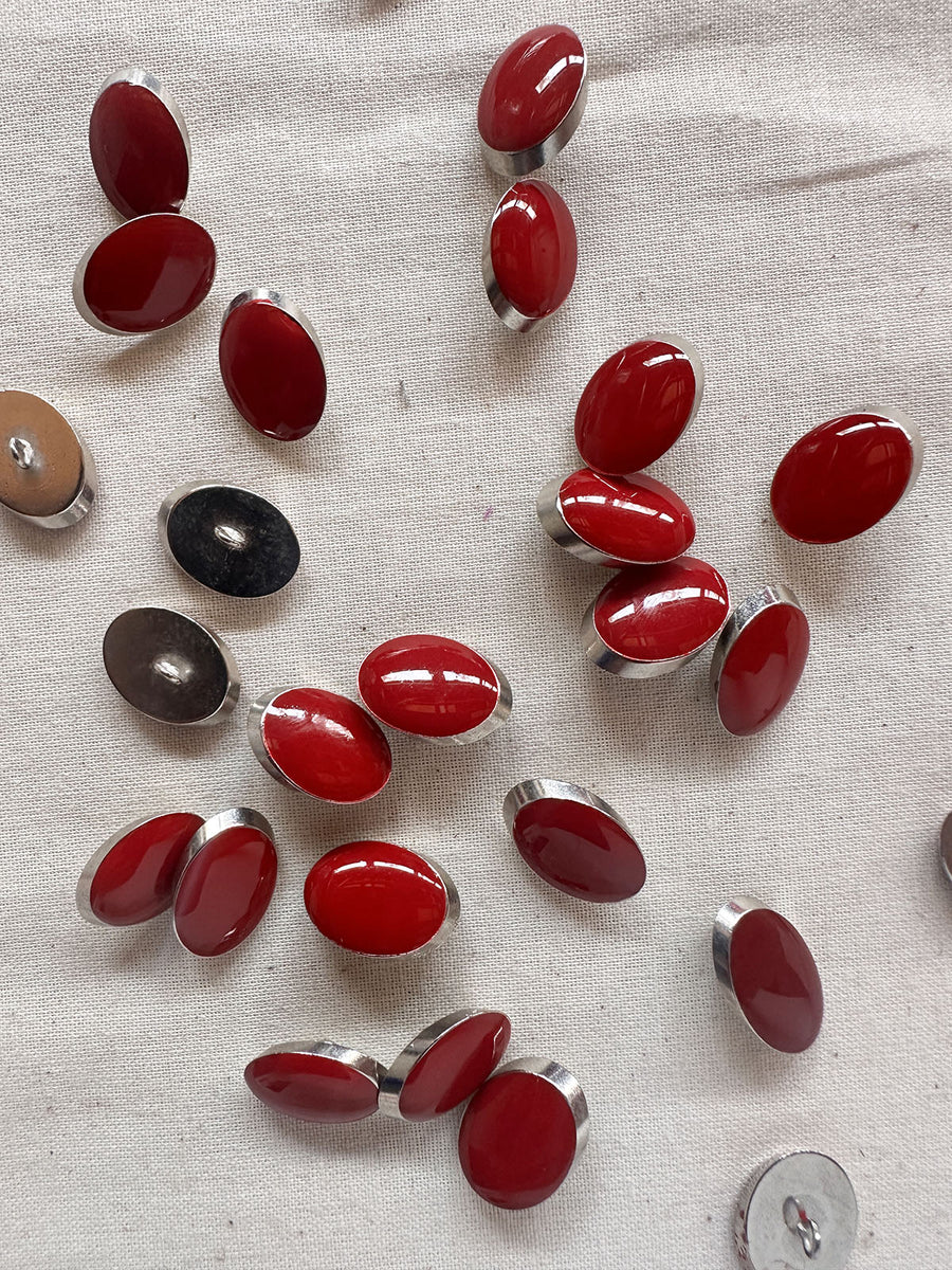 Vintage Italian Elliptical Julienne LIttle Buttons - Blue Red - L'Etoffe Fabrics LLC