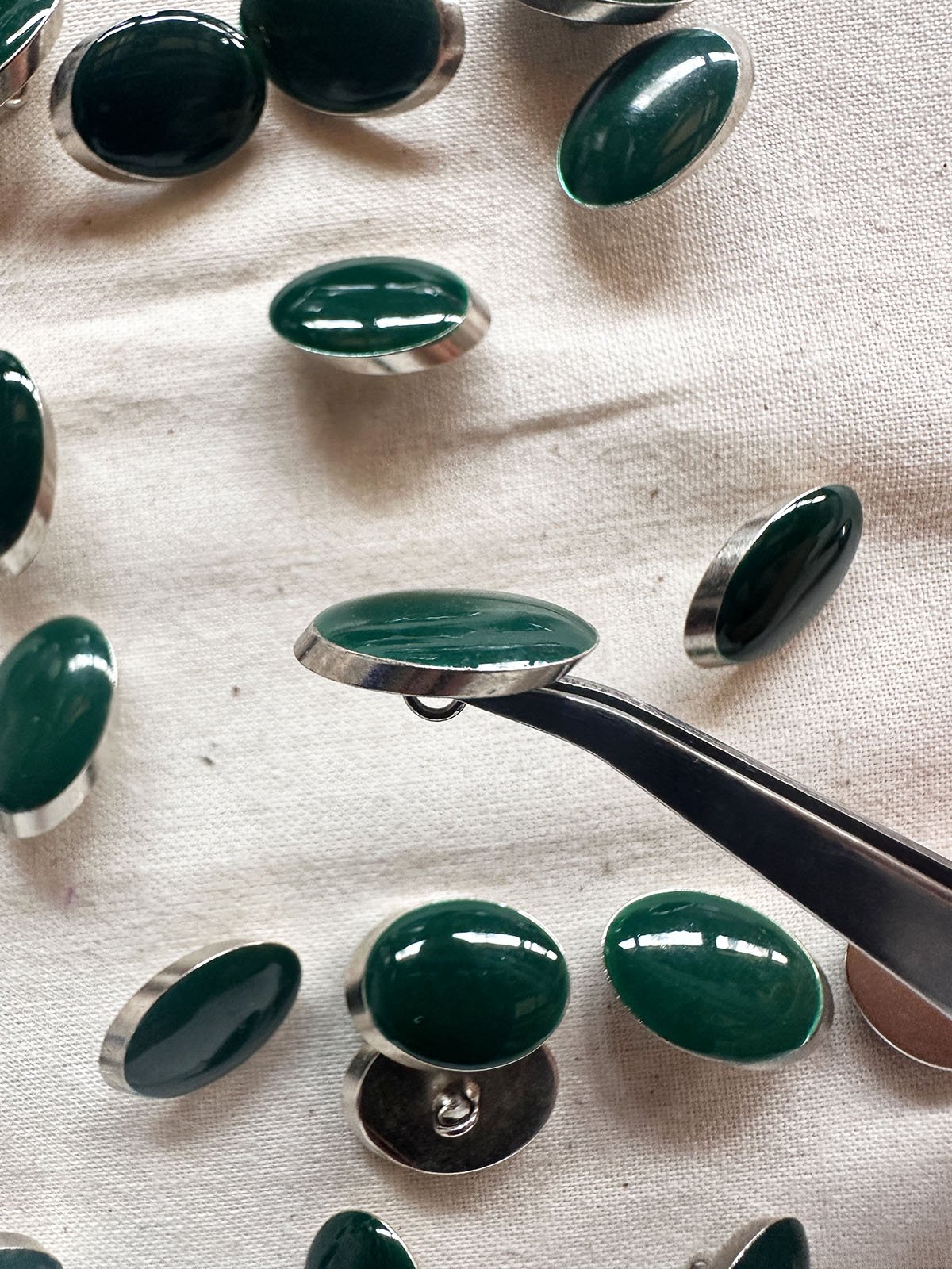 Vintage Italian Elliptical Julienne LIttle Buttons - Emerald - L'Etoffe Fabrics LLC
