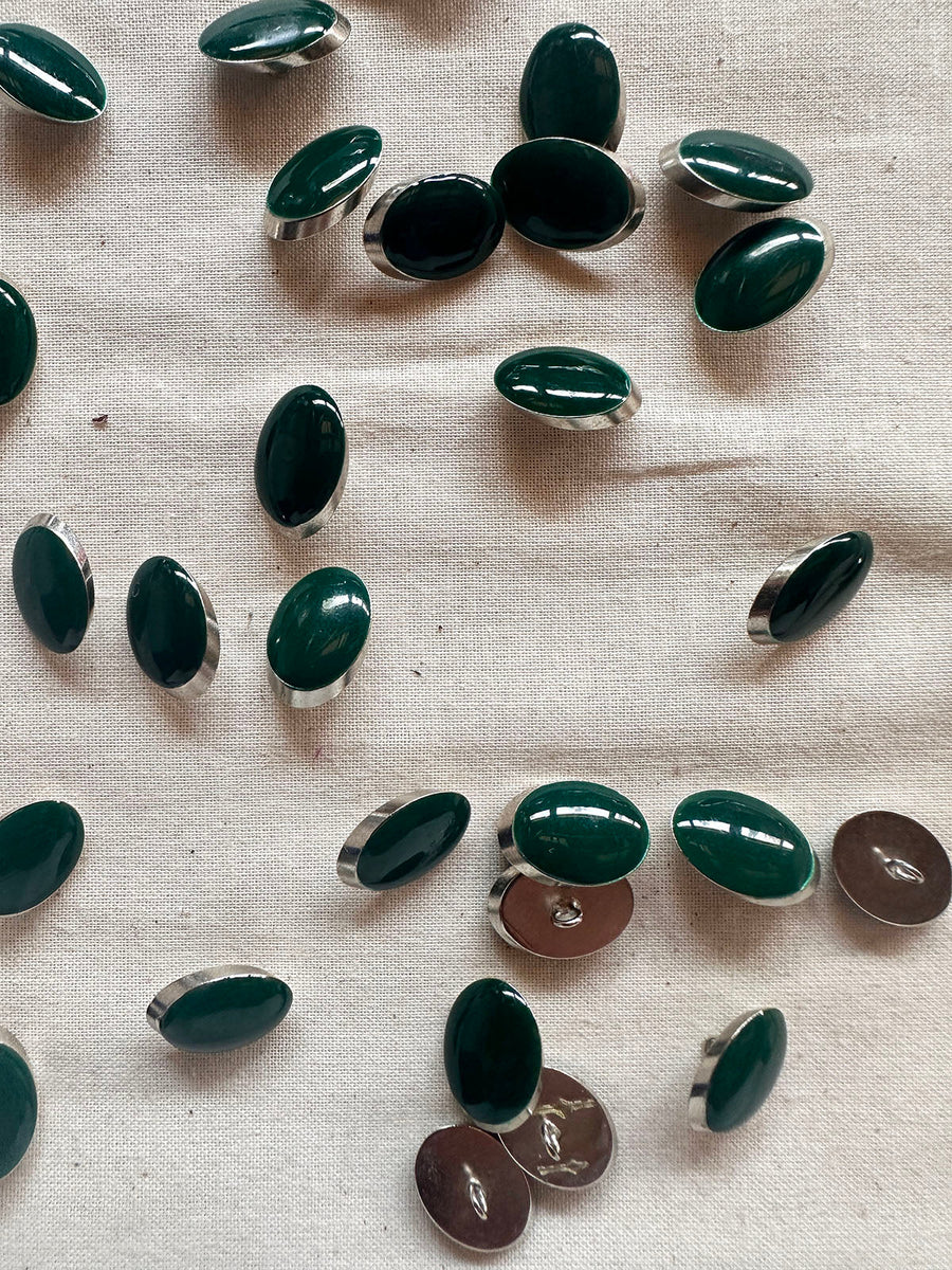Vintage Italian Elliptical Julienne LIttle Buttons - Emerald - L'Etoffe Fabrics LLC