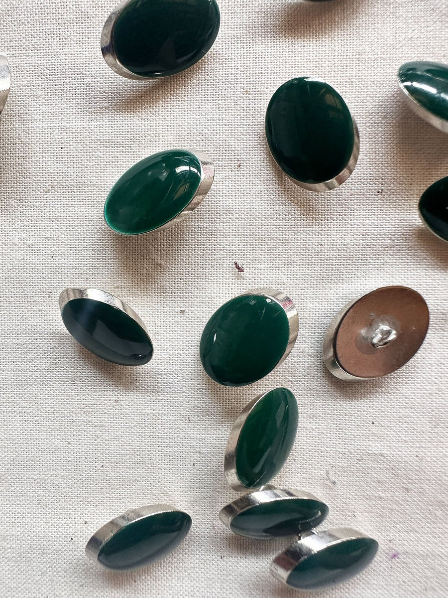 Vintage Italian Elliptical Julienne LIttle Buttons - Emerald - L'Etoffe Fabrics LLC