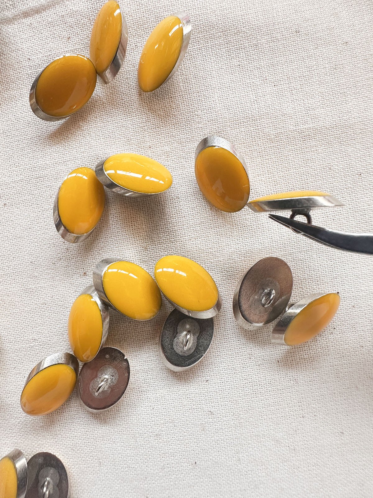 Vintage Italian Elliptical Julienne LIttle Buttons - Yellow - L'Etoffe Fabrics LLC