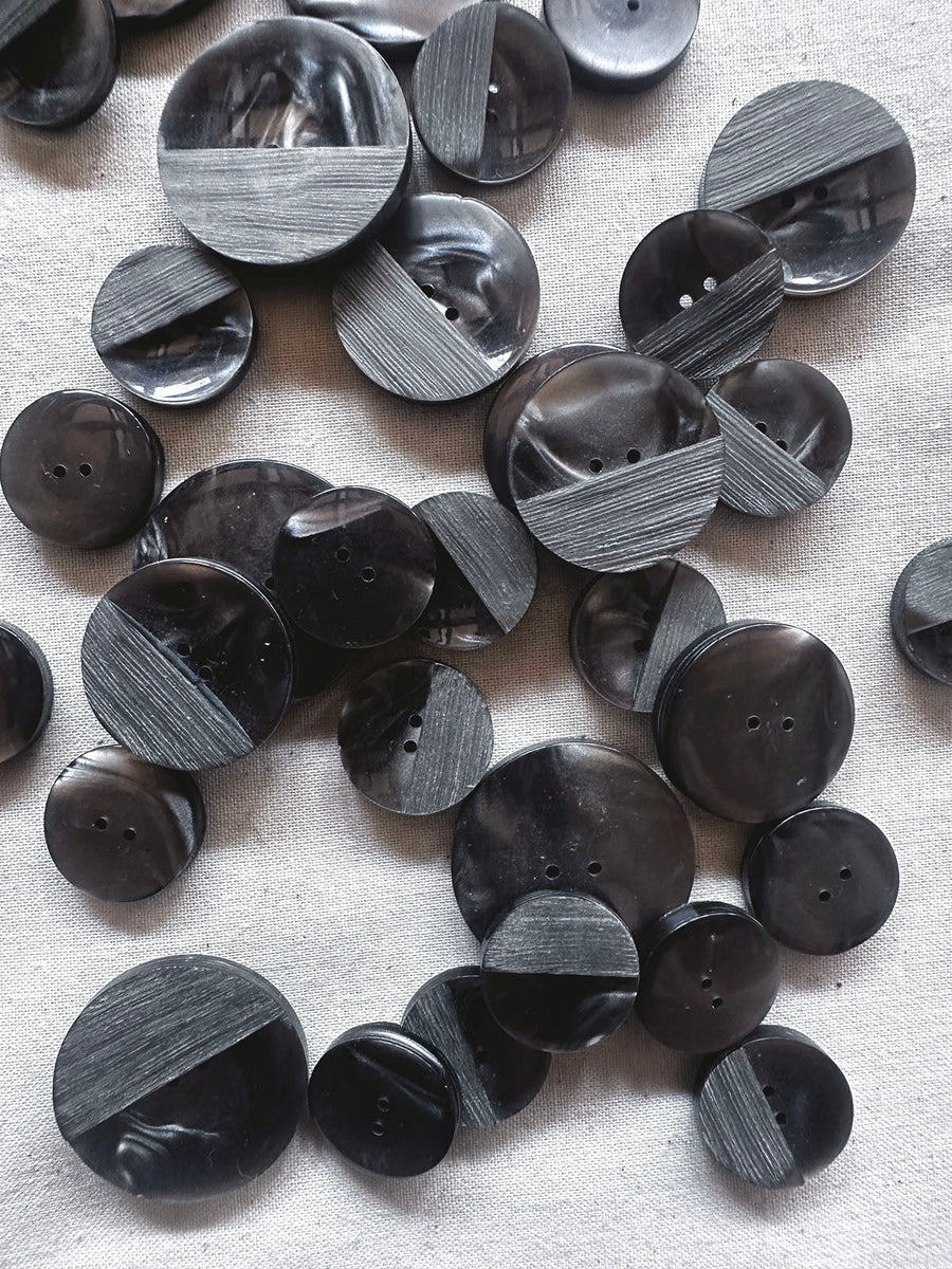 Vintage Italian Etched Pearly Charcoal Buttons - L'Etoffe Fabrics LLC