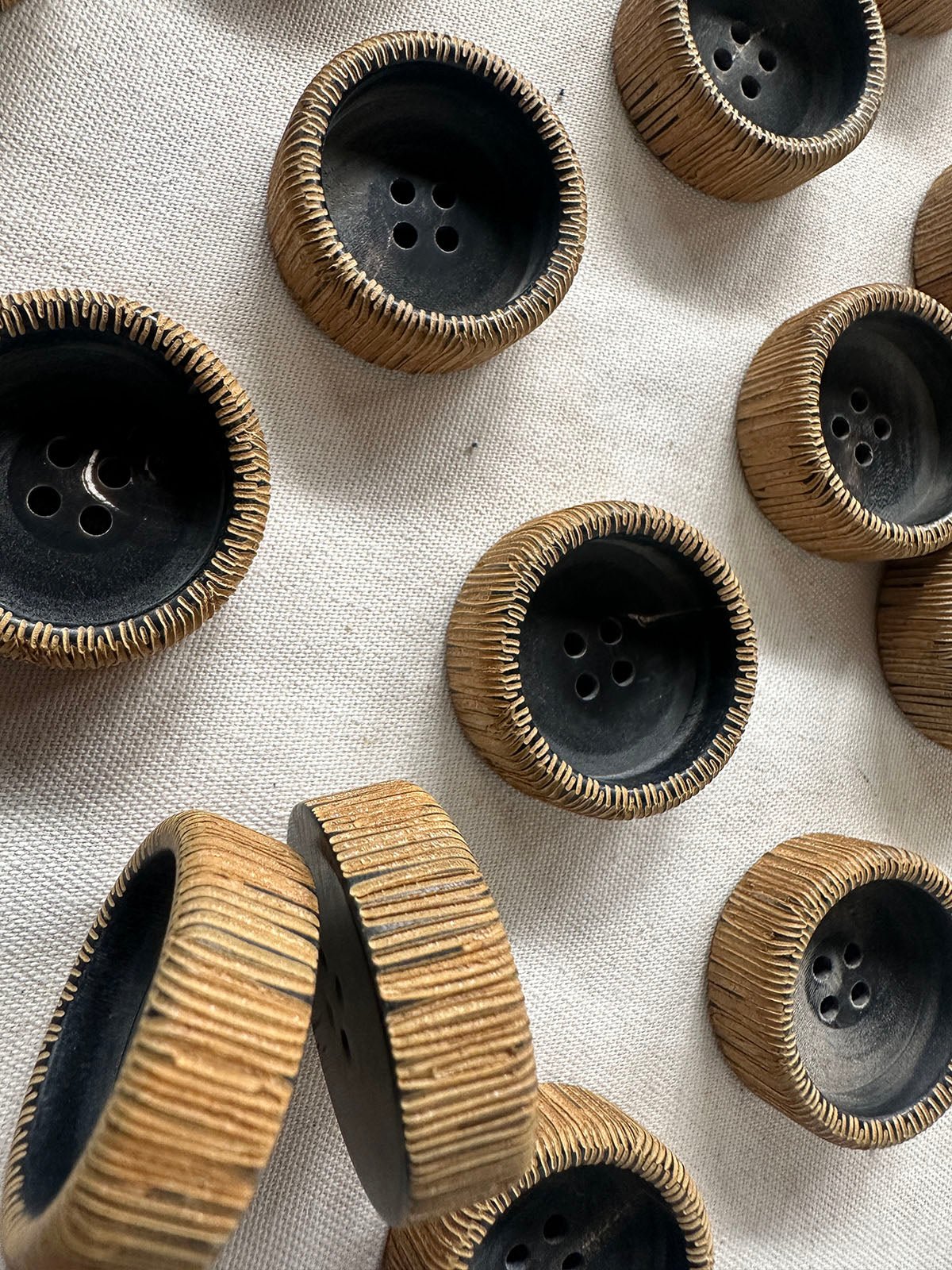 Vintage Italian Etched Wall Cylinder Bowl Button - L'Etoffe Fabrics LLC