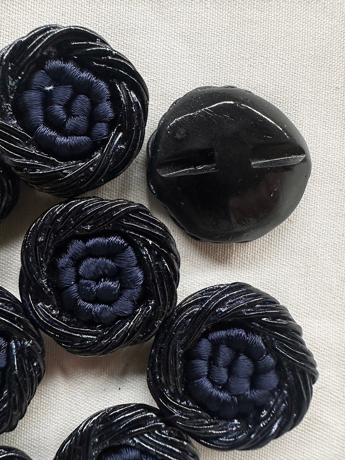 Vintage Italian Floral Pillow Buttons Midnight - L'Etoffe Fabrics LLC