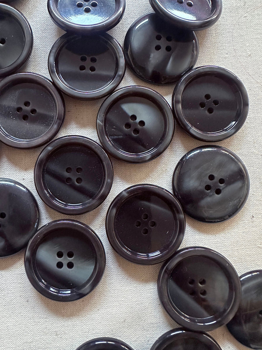 Vintage Italian Glossy Casein Charcoal Marble Buttons - L'Etoffe Fabrics LLC