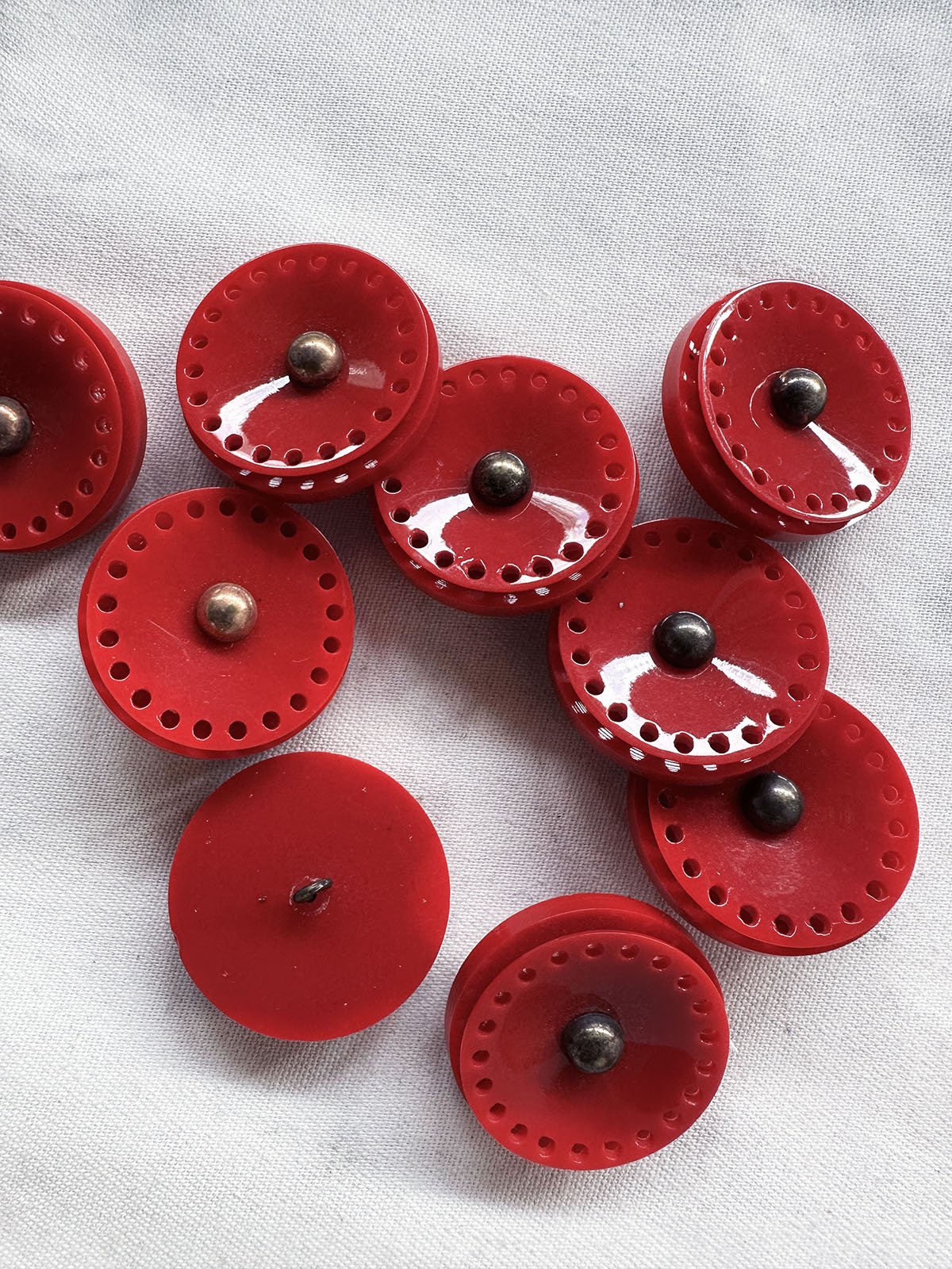 Vintage Italian Glossy Red Industrial Design Buttons - L'Etoffe Fabrics LLC