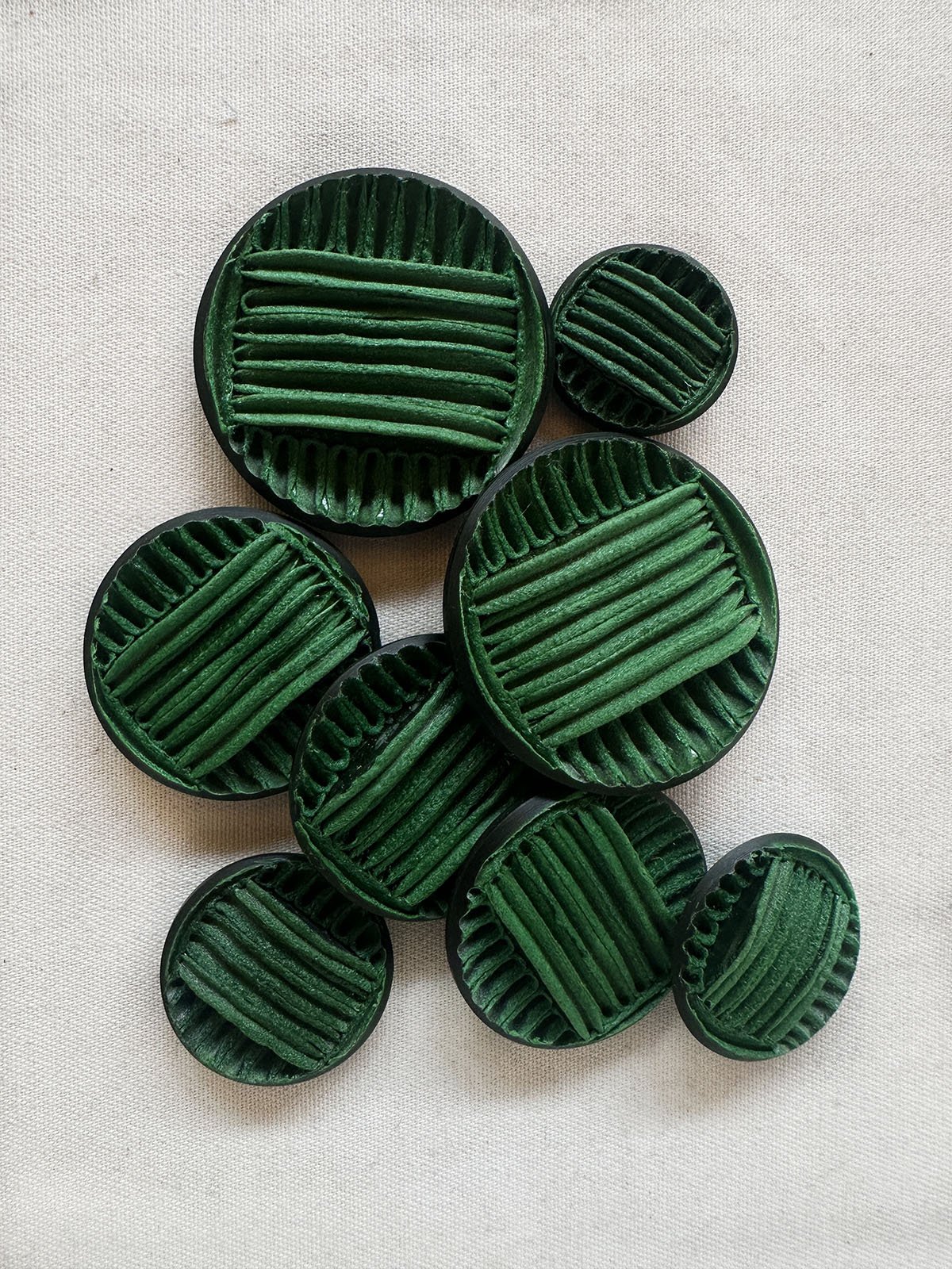 Vintage Italian Green Thread Hand Embellished Buttons - L'Etoffe Fabrics LLC
