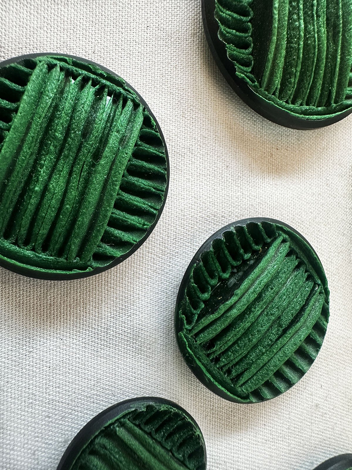 Vintage Italian Green Thread Hand Embellished Buttons - L'Etoffe Fabrics LLC