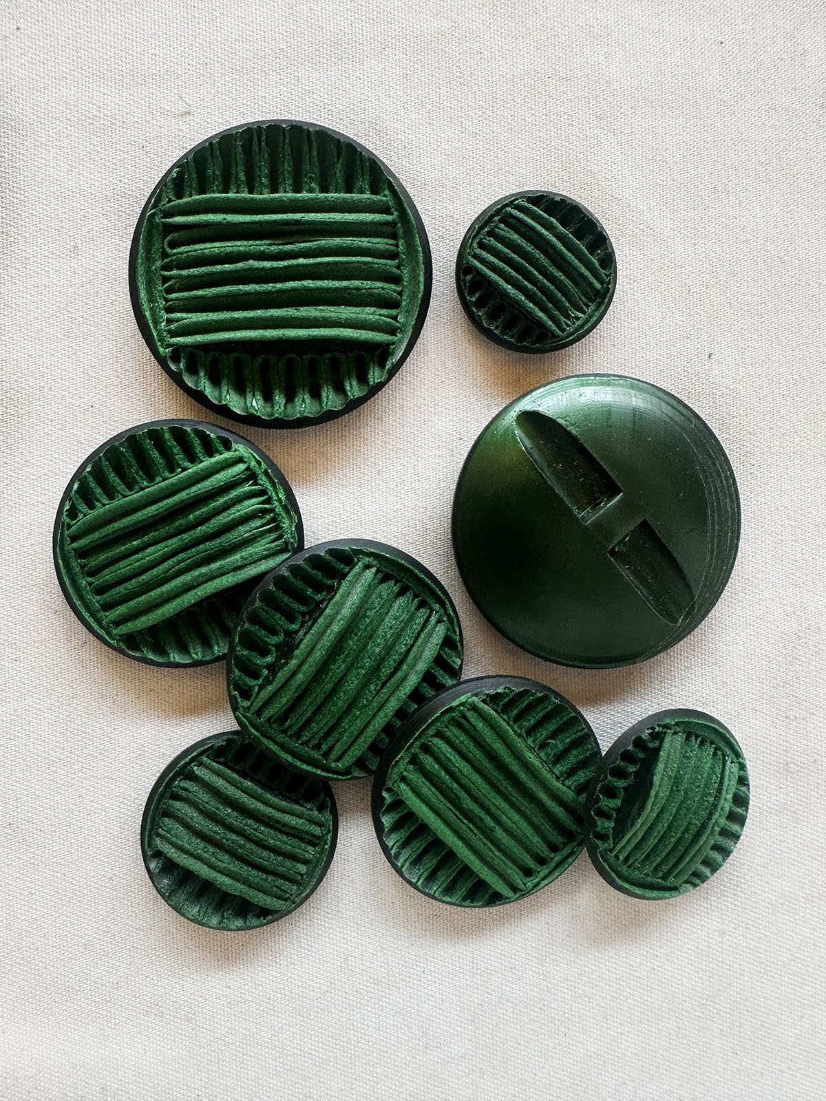 Vintage Italian Green Thread Hand Embellished Buttons - L'Etoffe Fabrics LLC