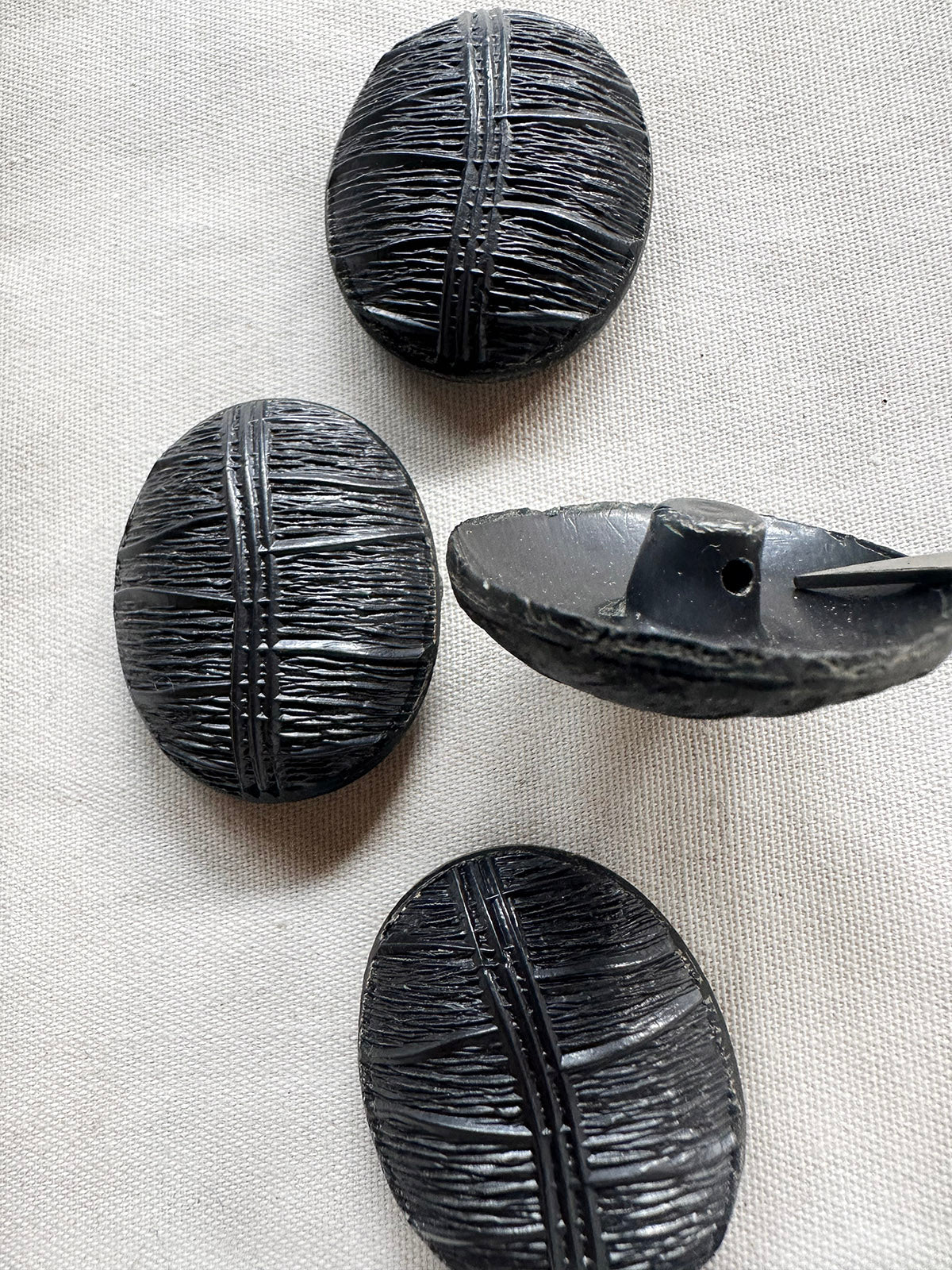 Vintage Italian Gunmetal Plastic Organic Nut Shell Buttons - L'Etoffe Fabrics LLC