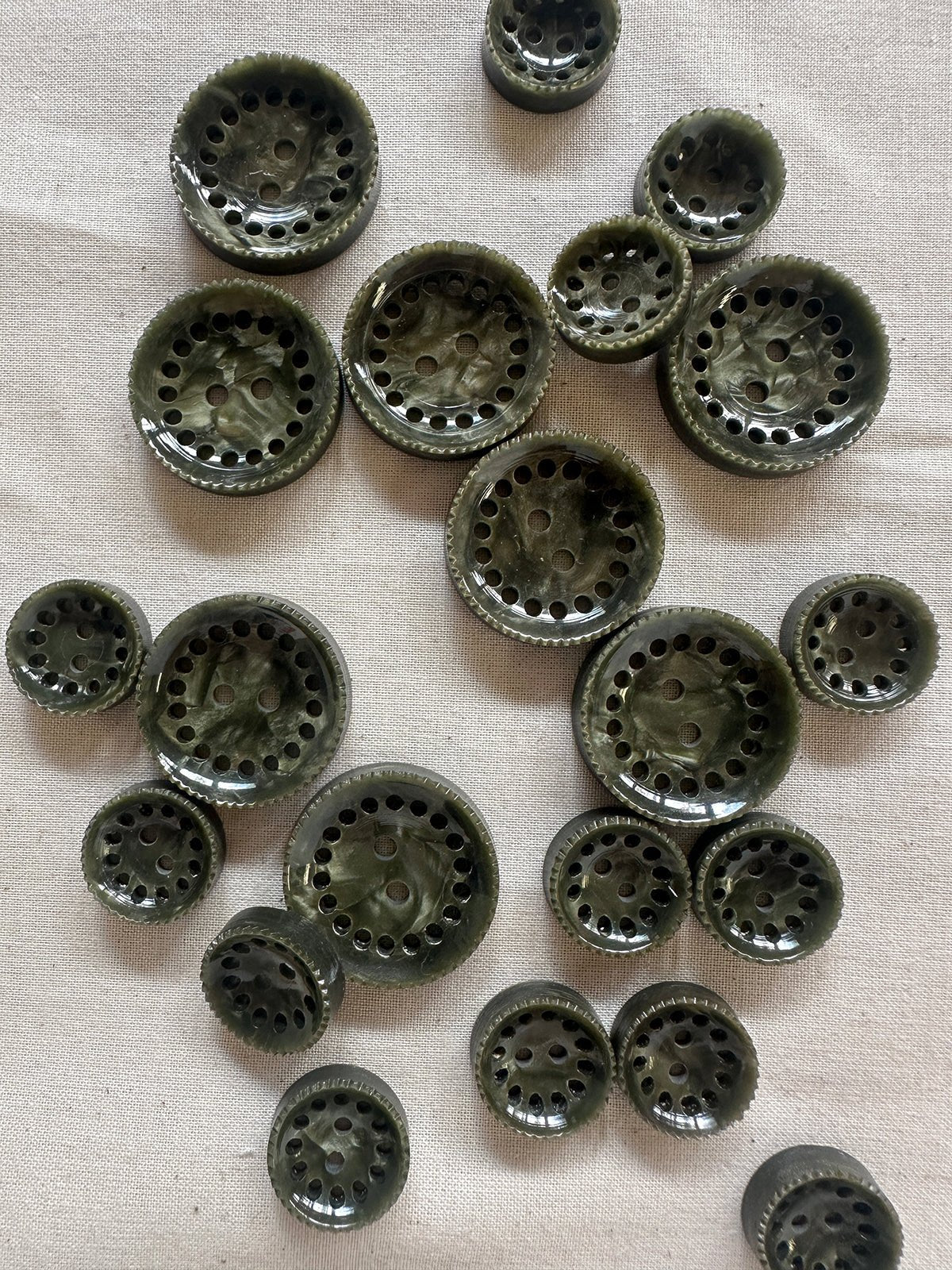 Vintage Italian Industrial Design Experimental Buttons - Olive - L'Etoffe Fabrics LLC