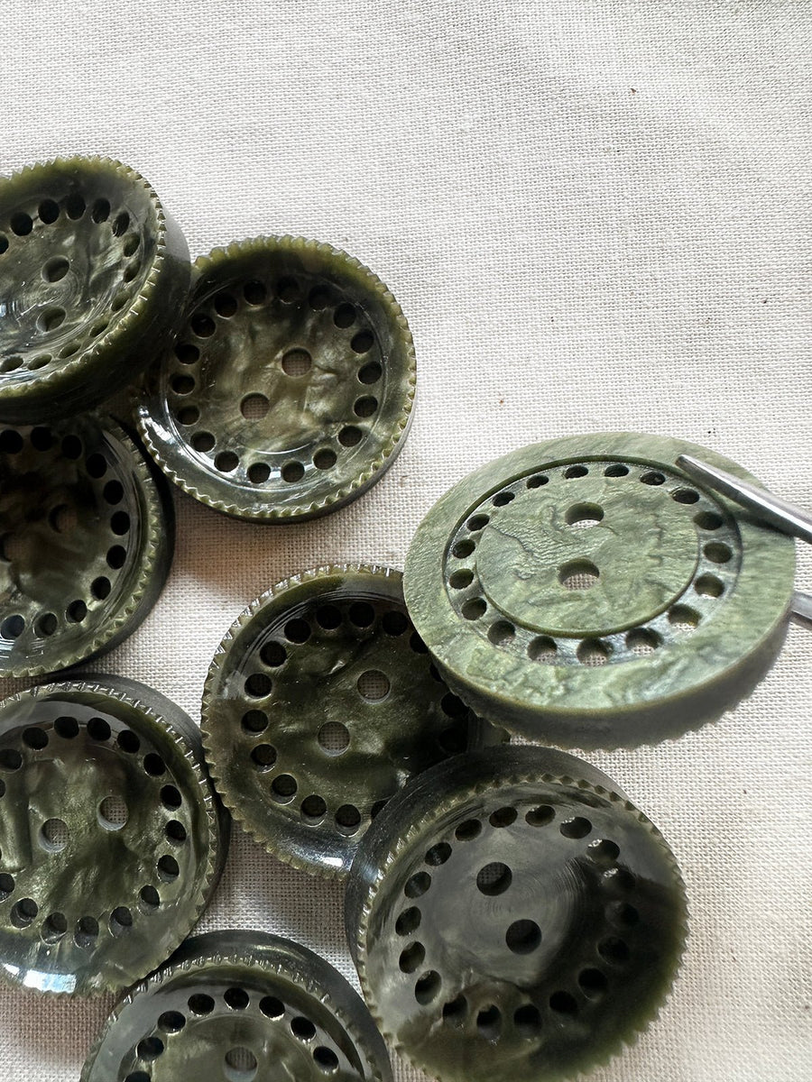Vintage Italian Industrial Design Experimental Buttons - Olive - L'Etoffe Fabrics LLC