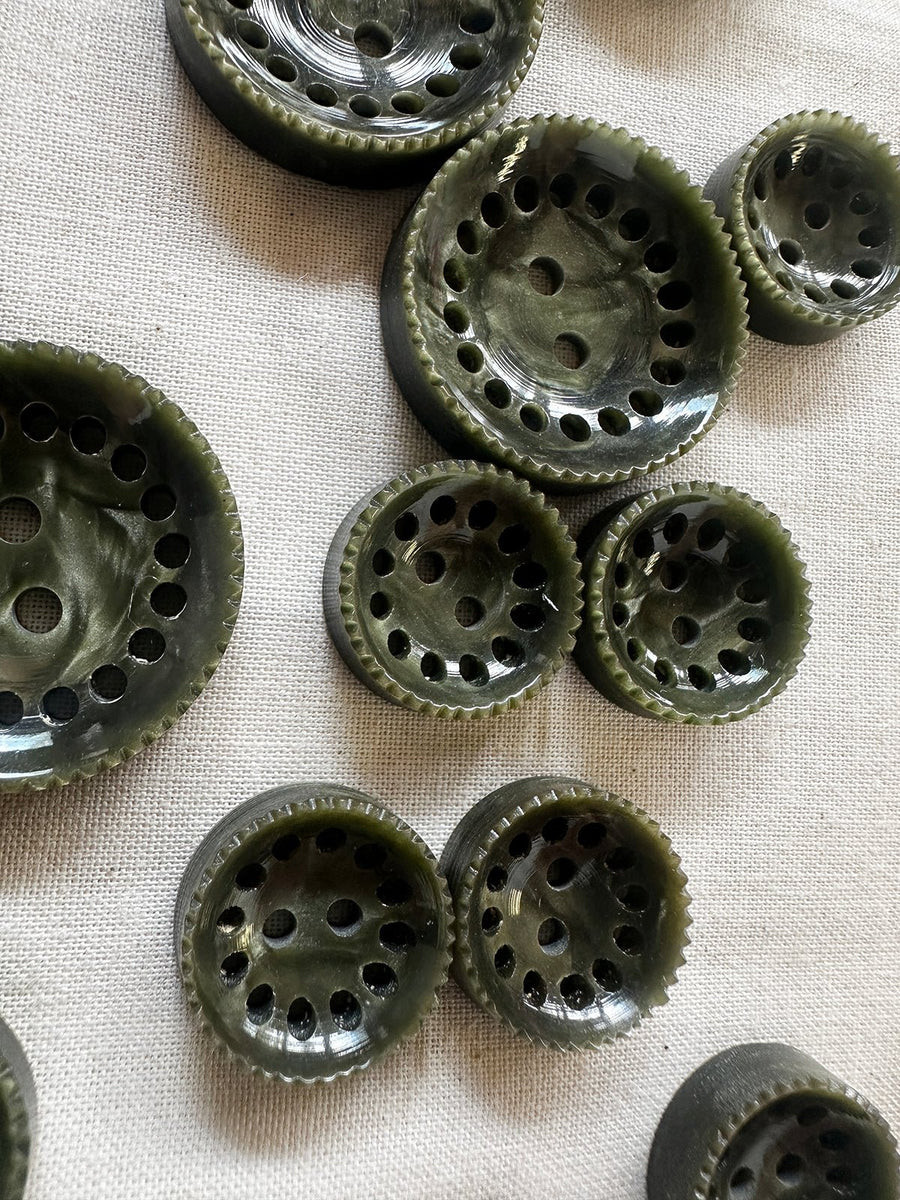 Vintage Italian Industrial Design Experimental Buttons - Olive - L'Etoffe Fabrics LLC